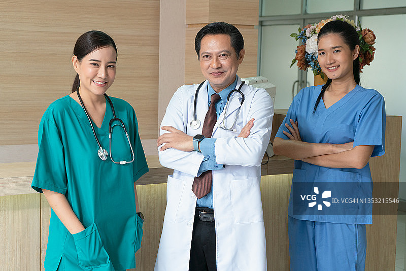 国际医生团队，医院医务人员，亚裔医生和护士会议图片素材