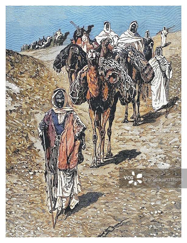骆驼商队古老雕刻插图图片素材