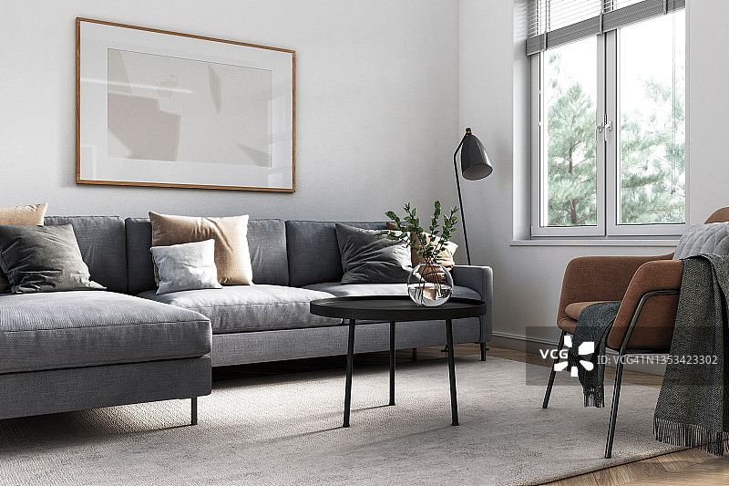 现代客厅内饰 - 3D渲染图片素材