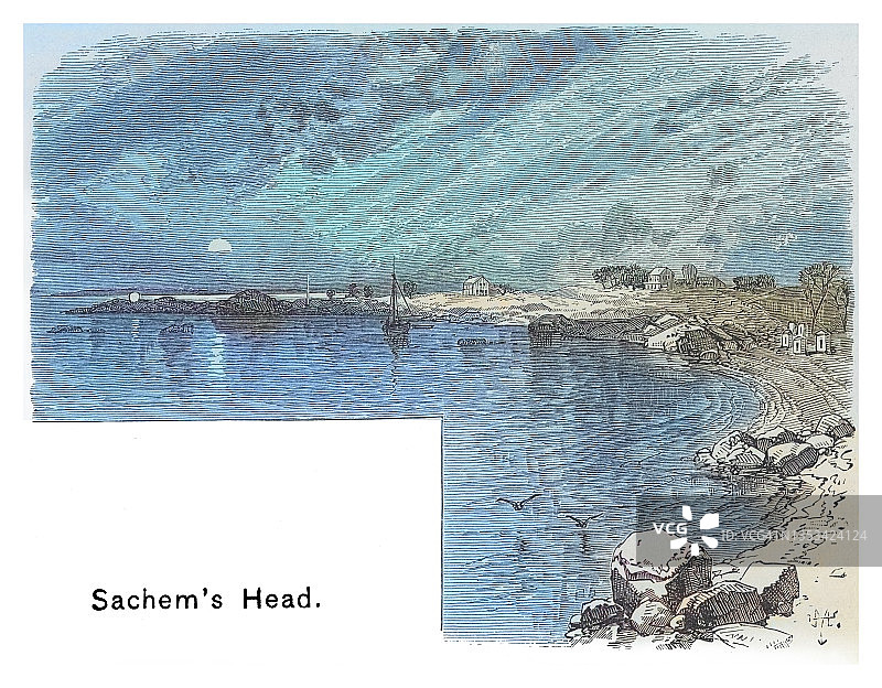 萨切姆头像古老雕刻插图图片素材