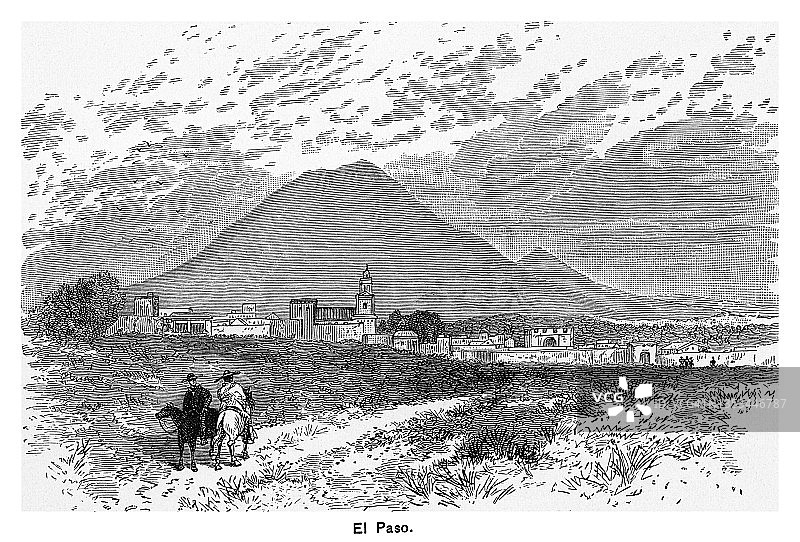 德克萨斯州埃尔帕索市古老雕刻插图图片素材