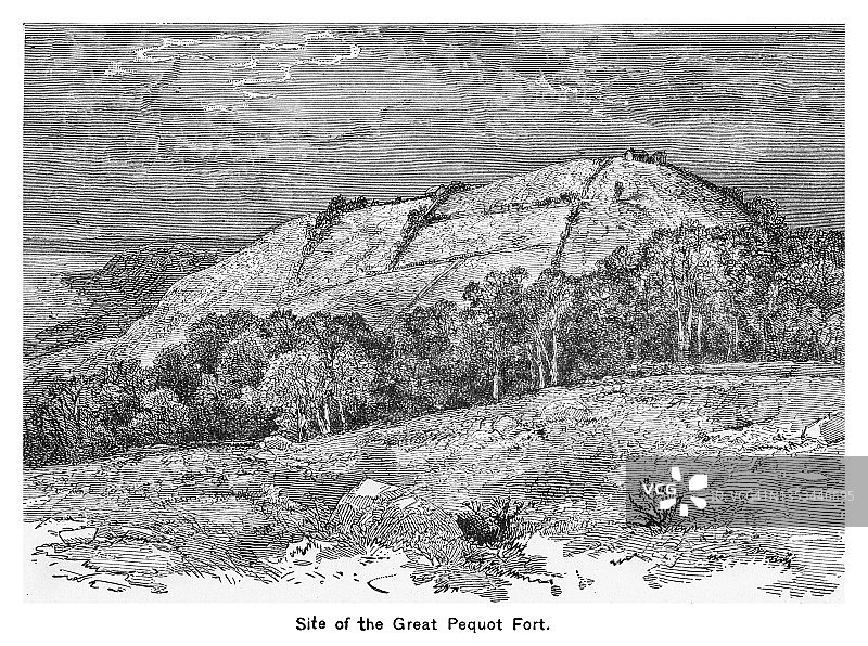 大佩科特堡遗址的古老雕刻插图图片素材