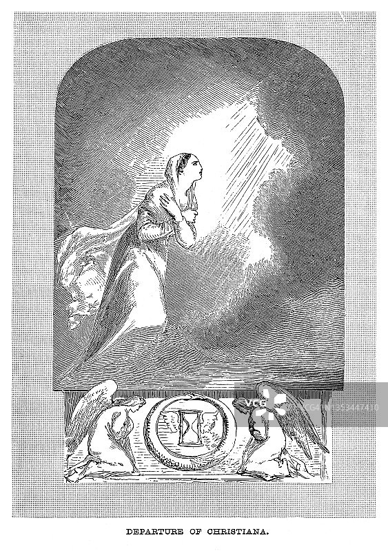克里斯蒂安娜的离去 - 祈祷的女人（古版画插图）图片素材