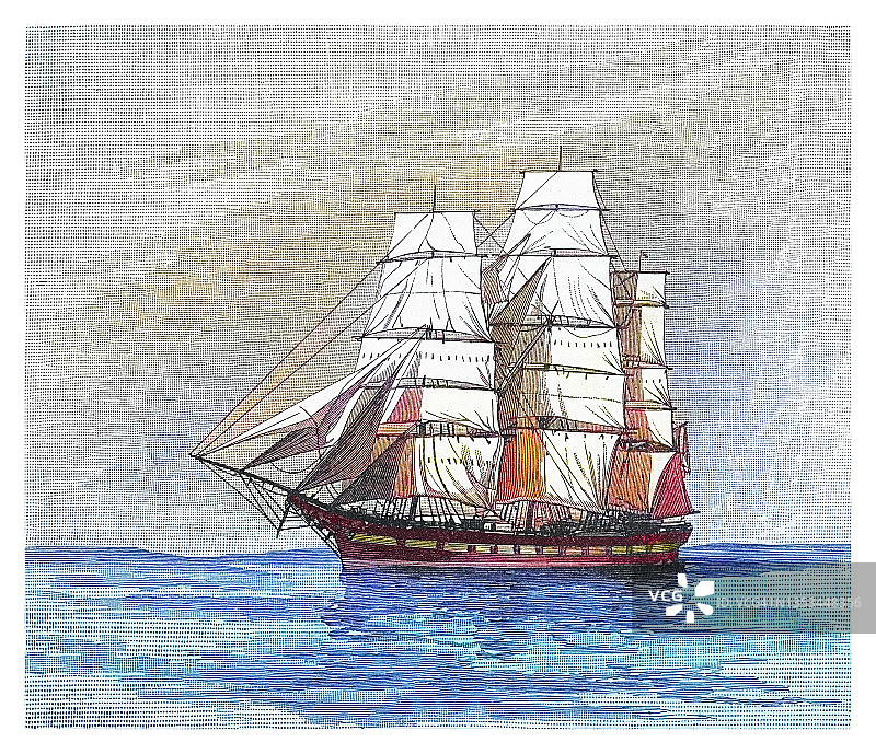 航海船只古老版画插图图片素材