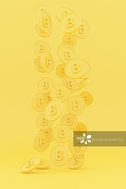 黄色和金色加密货币的3D图图片素材