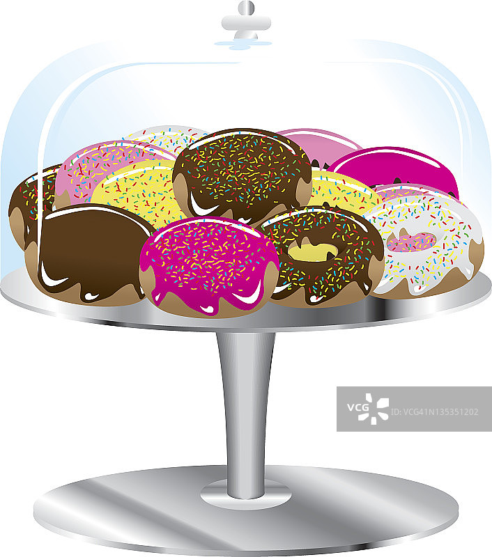 架子上和玻璃罩内的什锦甜甜圈图片素材