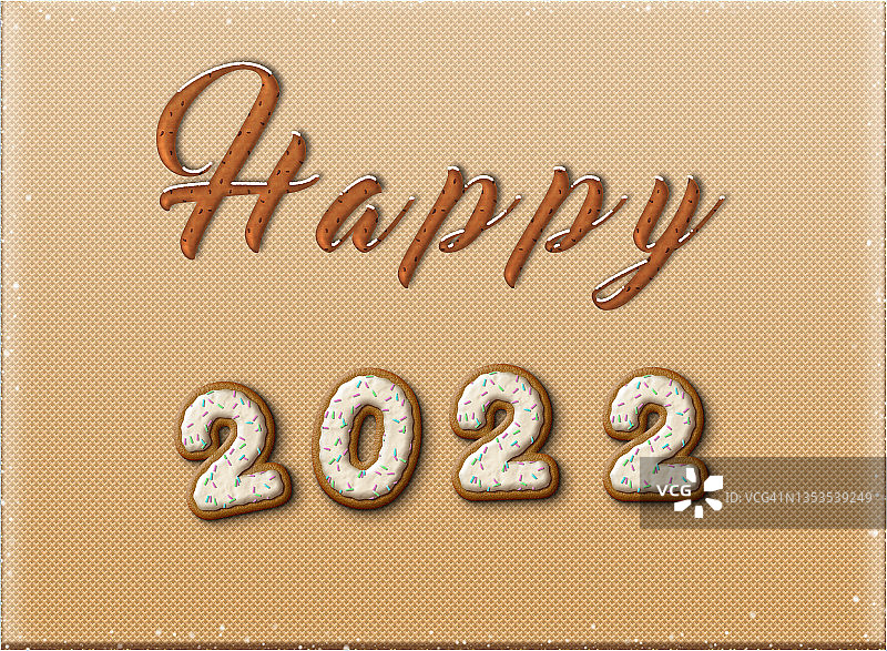 棕色表面上的圣诞饼干组成的快乐2022图片素材