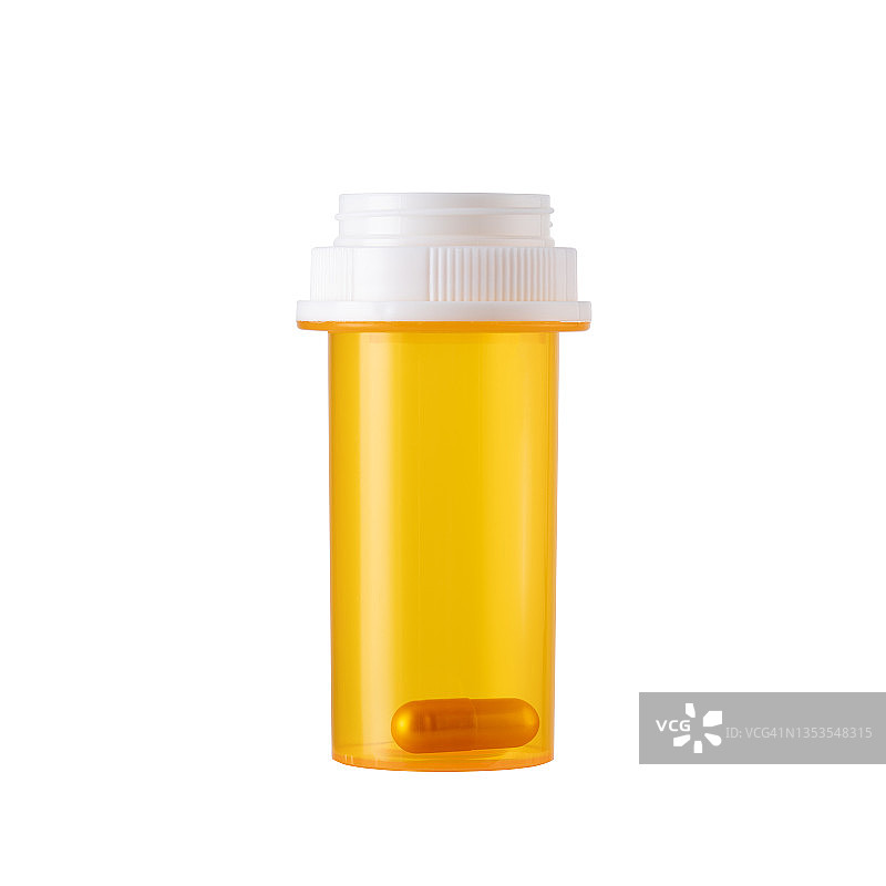 白色背景上的处方药瓶和最后一颗胶囊图片素材