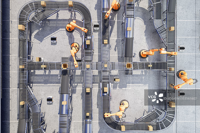 自动仓库中传送带上的机械臂图片素材