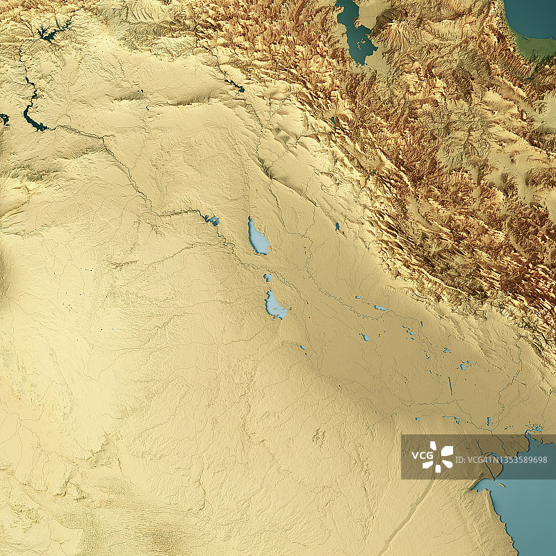 伊拉克地形图3D渲染彩色版图片素材