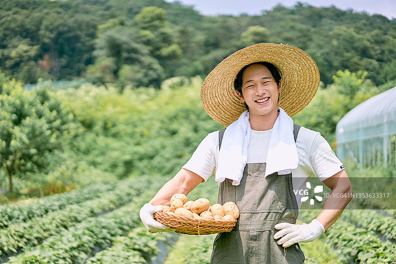 手持土豆的年轻农民图片素材