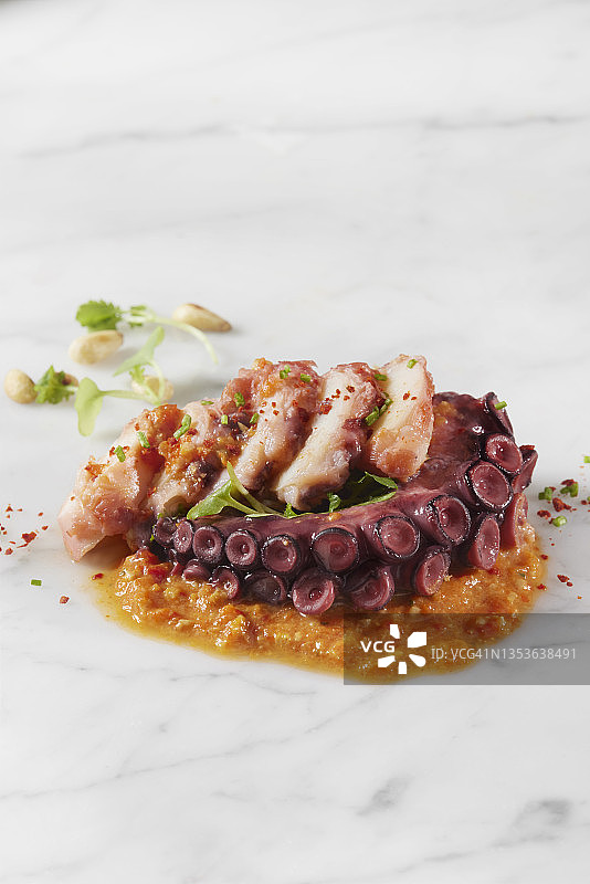 红番茄烩章鱼配罗梅斯科酱图片素材