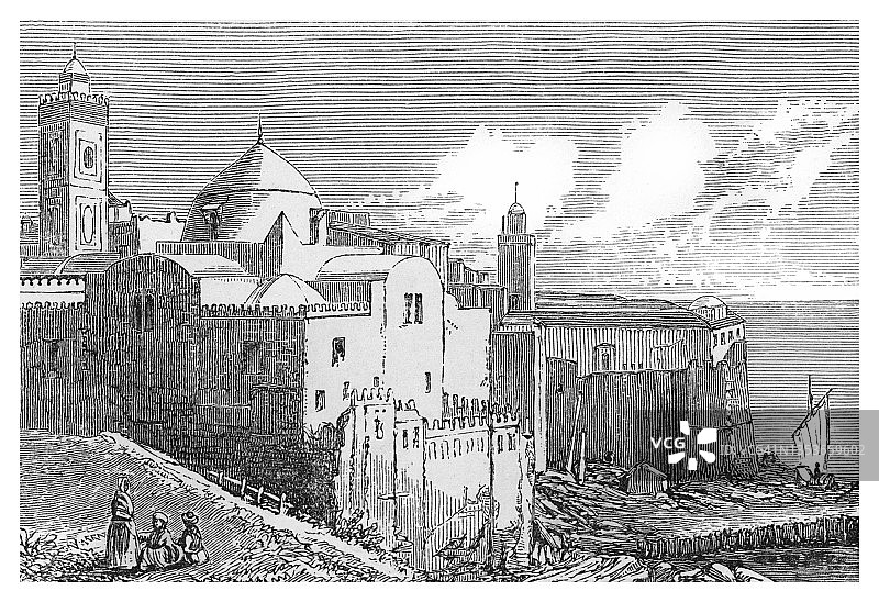 阿尔及尔主要清真寺的古老雕刻插图图片素材