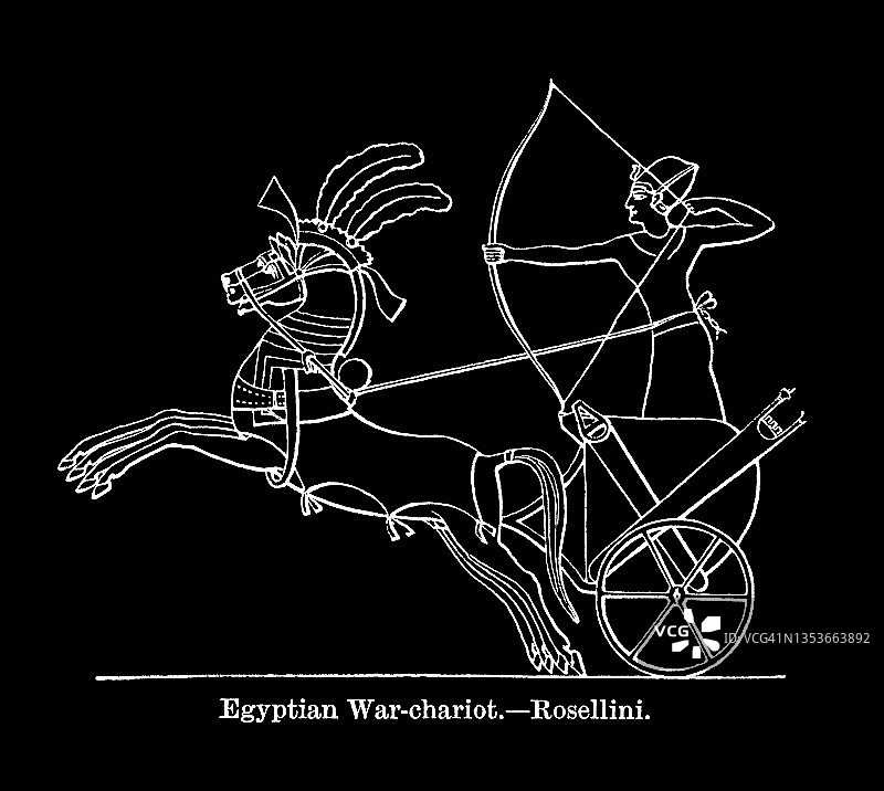 埃及武士与战车雕刻插图图片素材