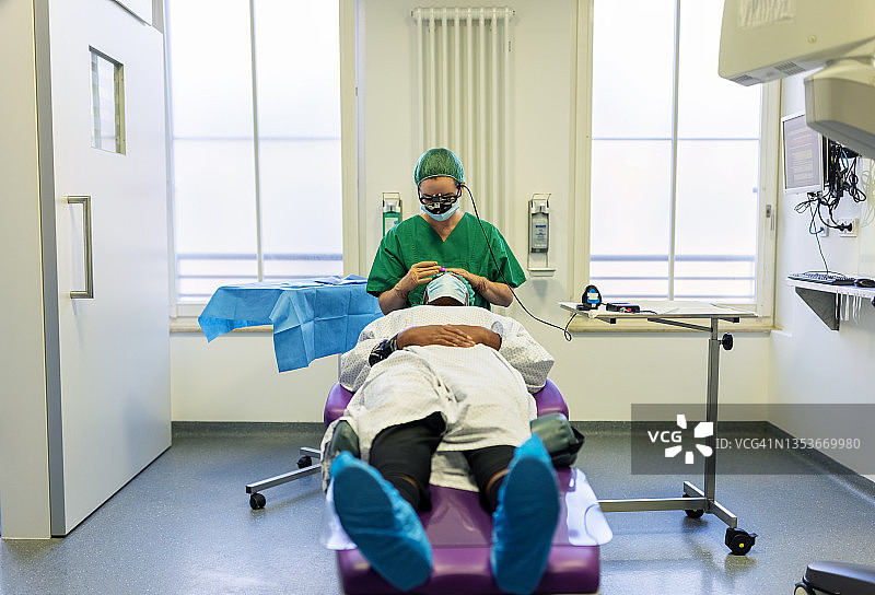 外科医生在医院为女病人做眼部手术图片素材