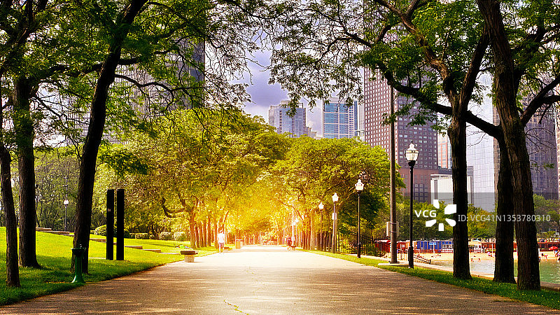 日出公园：自然与城市图片素材