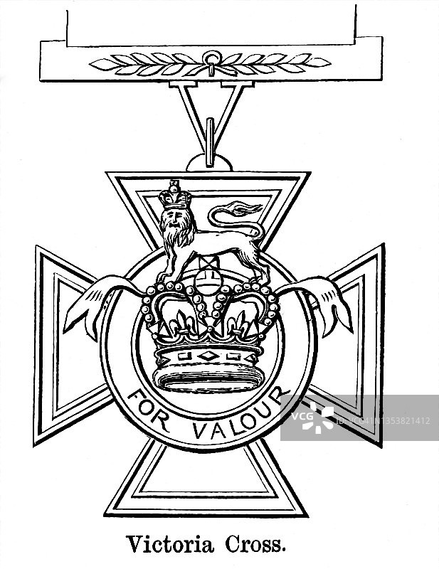 英国荣誉制度中最高荣誉维多利亚十字勋章古老雕刻插图图片素材