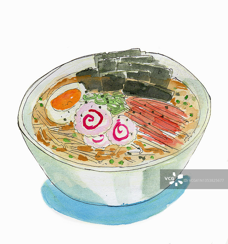 鸡蛋拉面（插画）图片素材