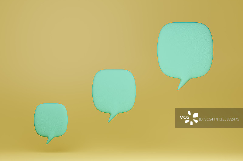 黄色背景上的绿色漫画气泡形状音符图片素材