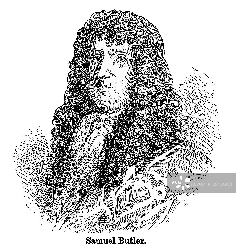 英国诗人兼讽刺作家塞缪尔·巴特勒肖像图片素材
