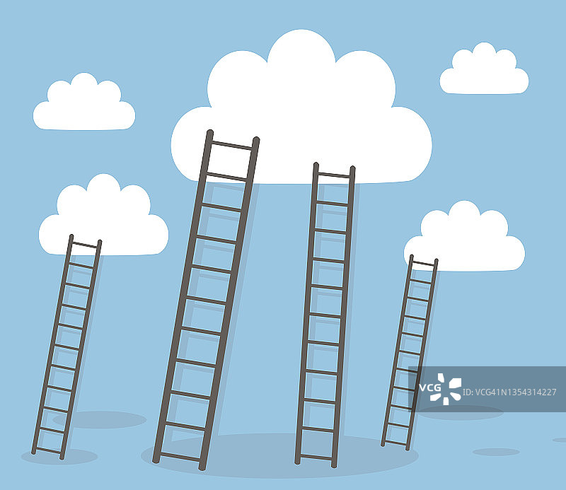 云和梯子插画图片素材