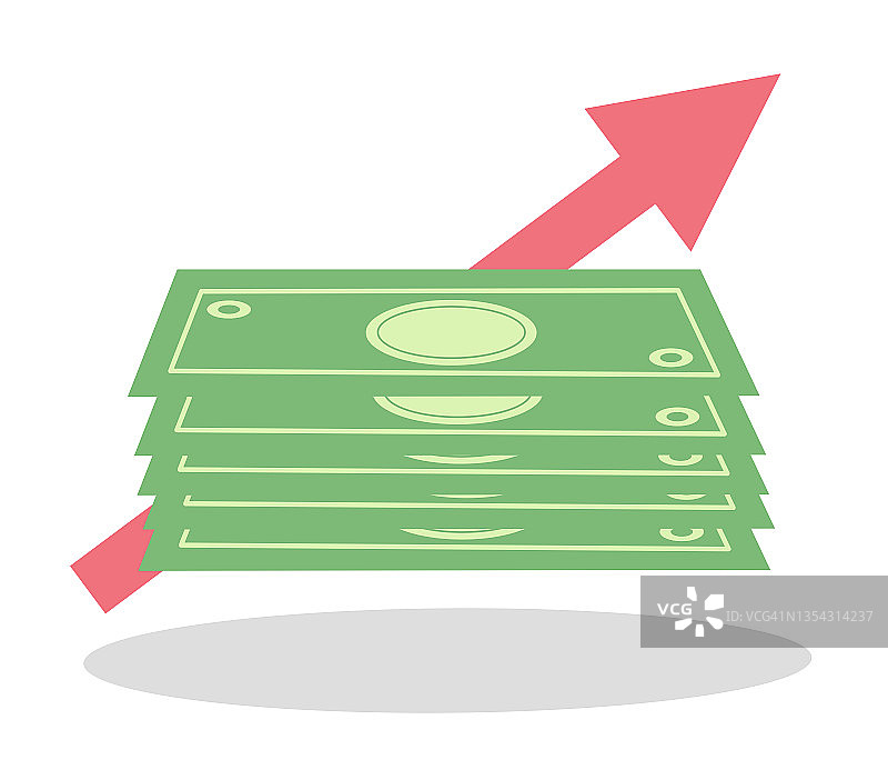 箭头向上的钱堆插画图片素材