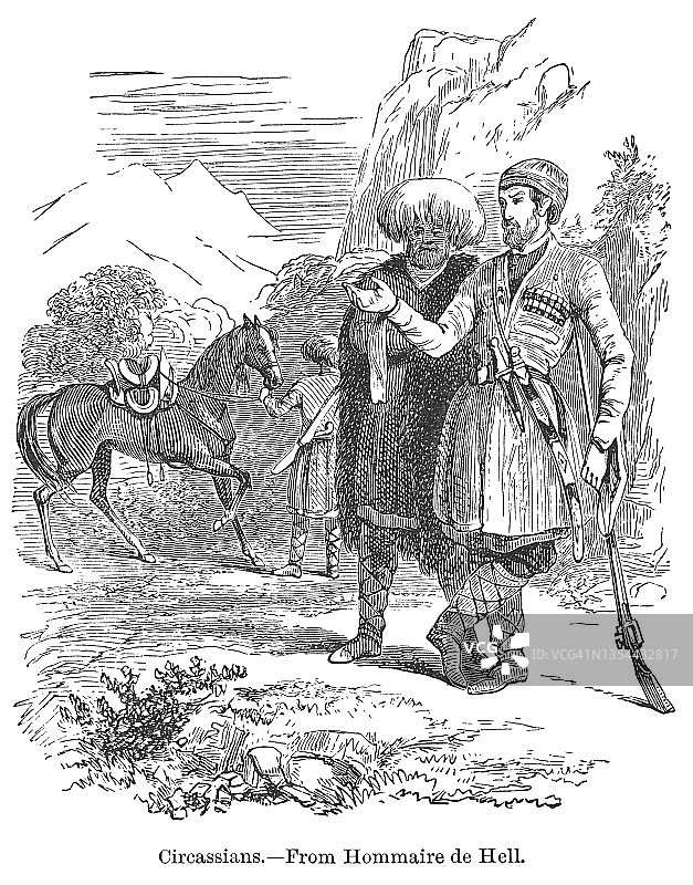 切尔克斯人老式彩色石印插图图片素材