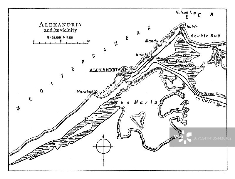 埃及亚历山大老式雕刻地图图片素材