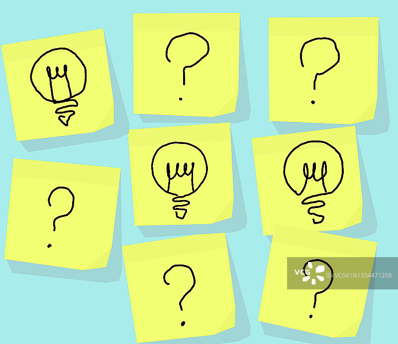 贴在墙上的带有问号的便签插画图片素材