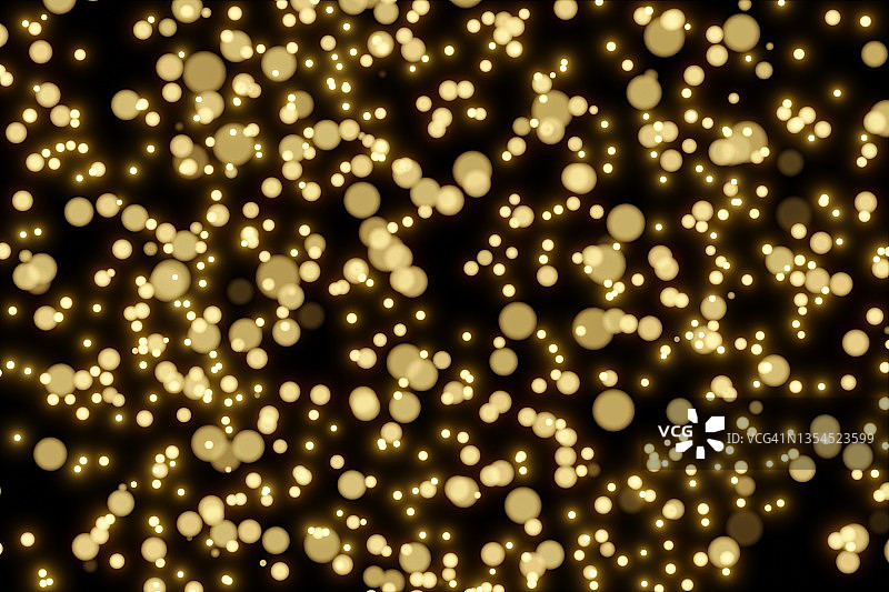 黑色背景上许多喜庆的金色散焦圣诞灯，新年或生日庆祝概念，是您设计的完美背景图片素材
