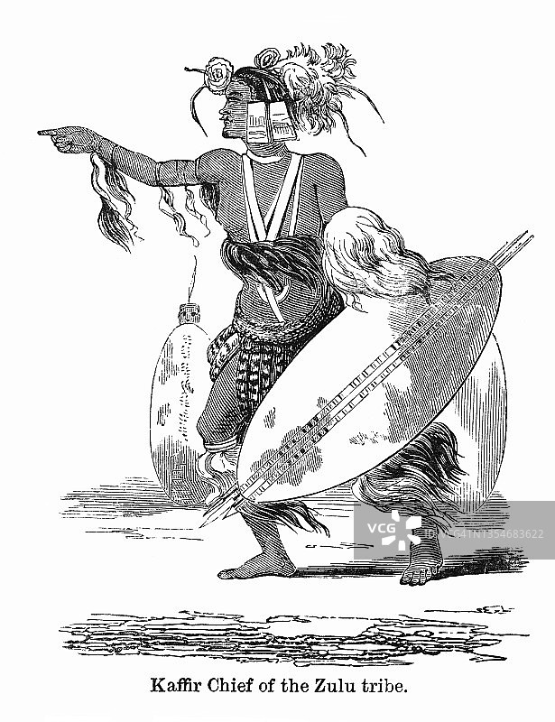 卡菲尔酋长（祖鲁部落）古老雕刻插图图片素材