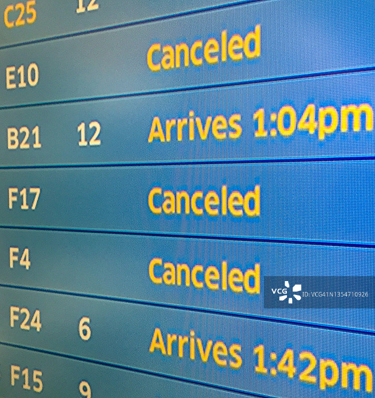 芝加哥航班取消状态显示屏图片素材