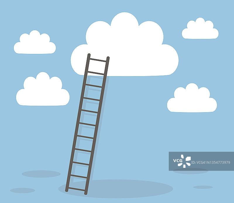 云和梯子插画图片素材