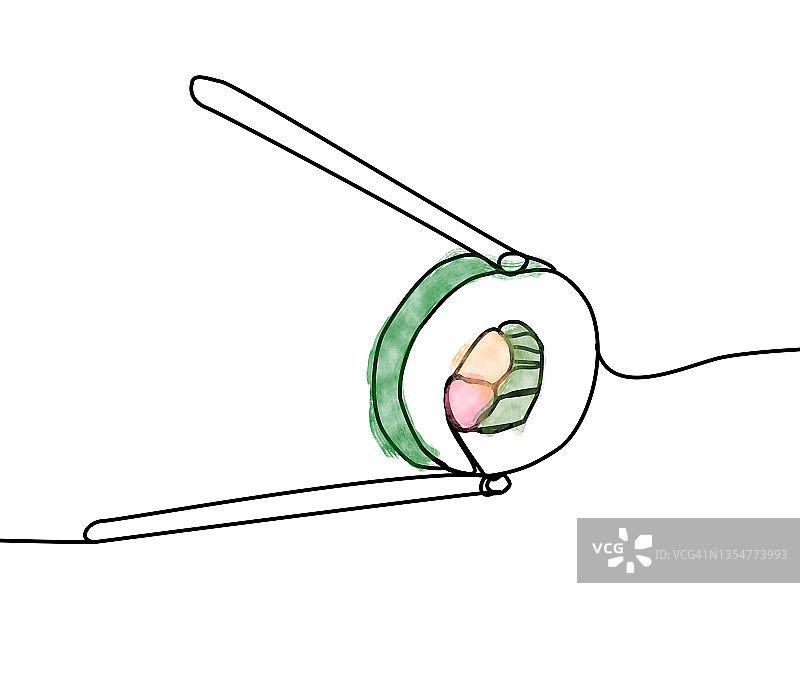 一笔画：筷子夹寿司图片素材