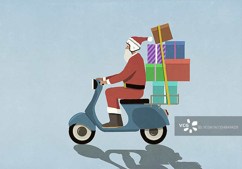 圣诞老人骑摩托车送礼物图片素材