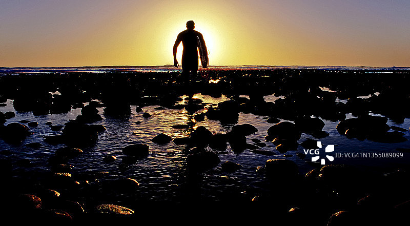 冲浪者前往墨西哥下加利福尼亚海岸，参加傍晚的冲浪活动图片素材