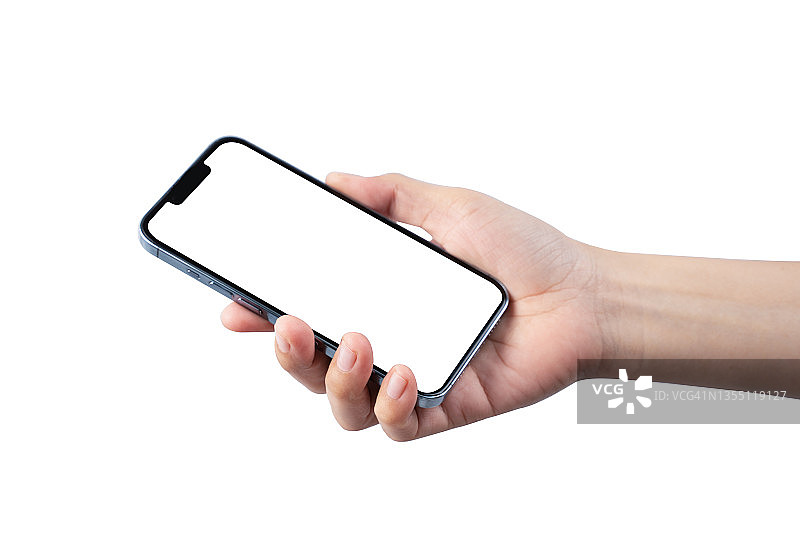 白色背景上手持手机特写图片素材