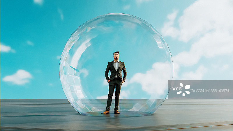 男人独自一人隔离在自己的泡沫之外图片素材