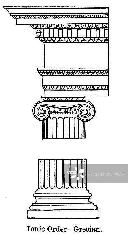 古希腊爱奥尼柱式建筑雕刻插图图片素材
