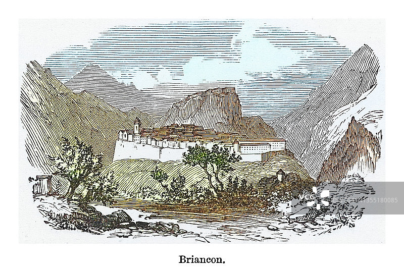 法国最高城市布里昂松古版画插图图片素材