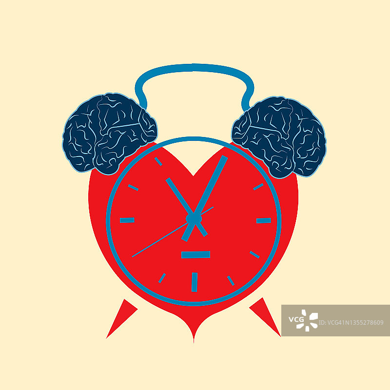 心形闹钟与大脑插画图片素材
