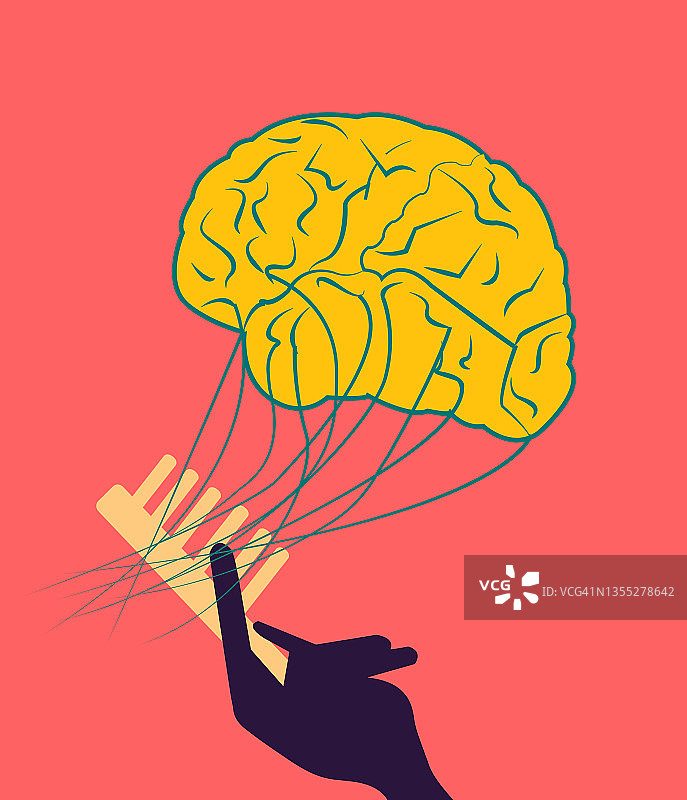 大脑和梳子梳理神经元插画图片素材