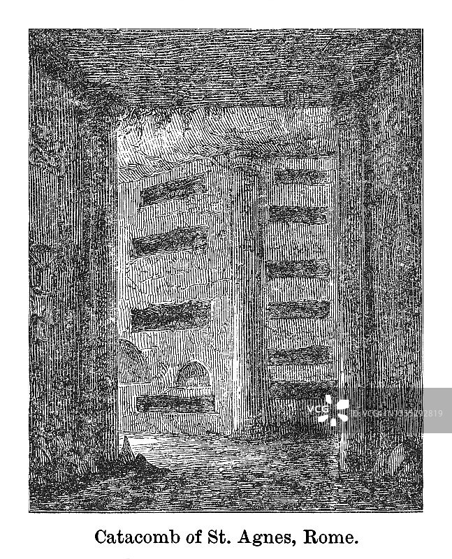 意大利罗马圣艾格尼丝地下墓穴的古老雕刻插图图片素材