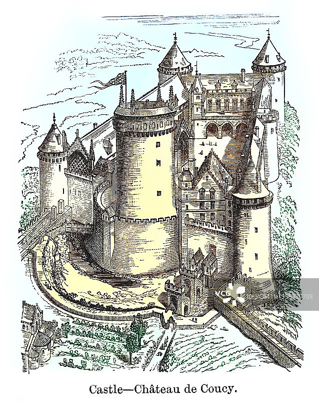 法国库西城堡古老雕刻插图图片素材