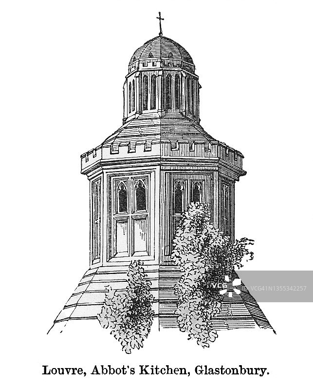 格拉斯顿伯里修道院厨房古版画图片素材