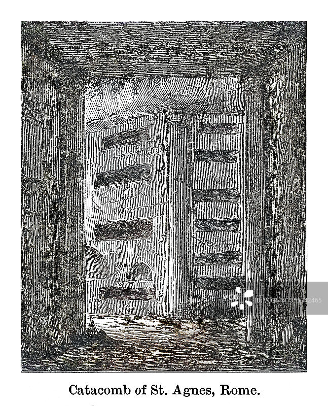 意大利罗马圣艾格尼丝地下墓穴的古老雕刻插图图片素材