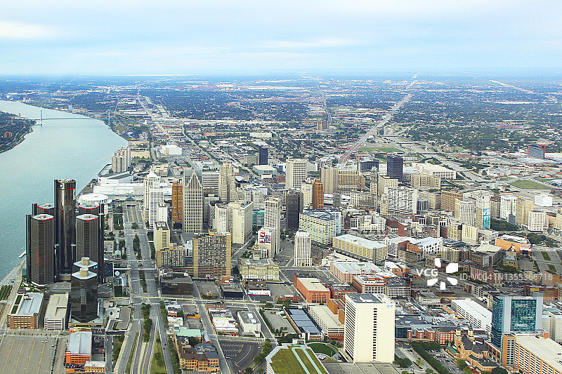 底特律河与底特律图片素材