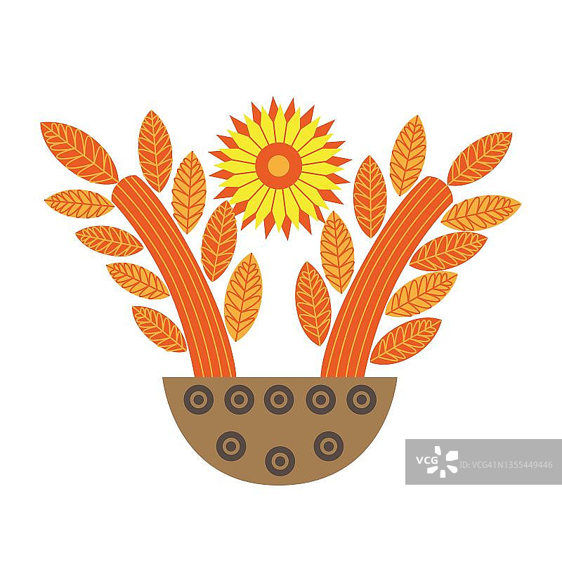 白色背景上的麦穗和太阳图案图片素材