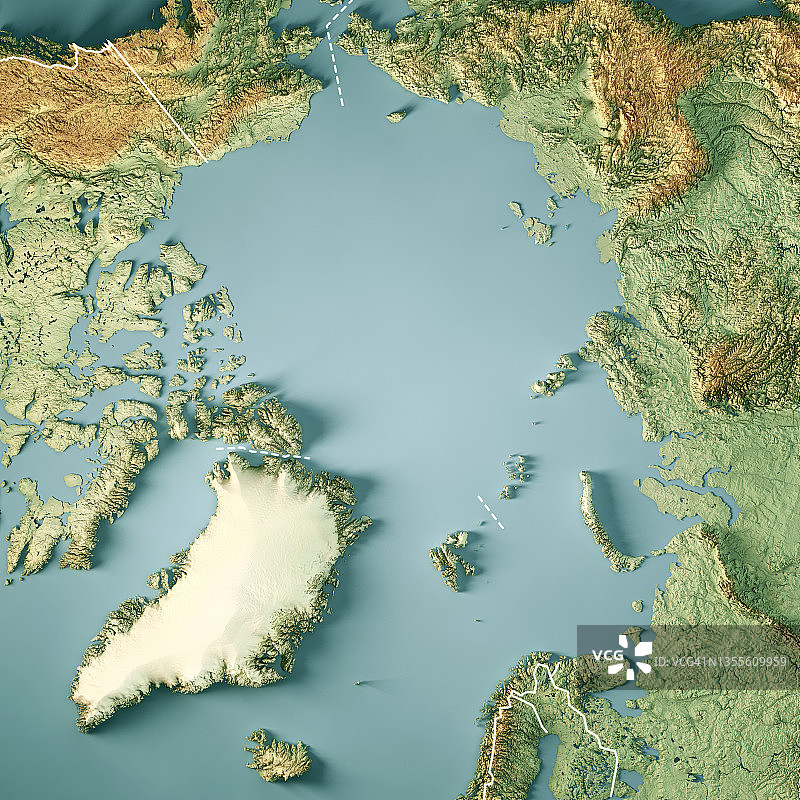 北冰洋北极3D地形图彩色边界图片素材