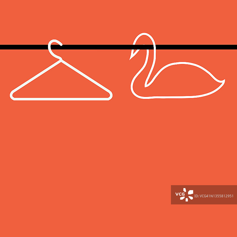 衣柜里的衣架和形状相似的天鹅插画图片素材